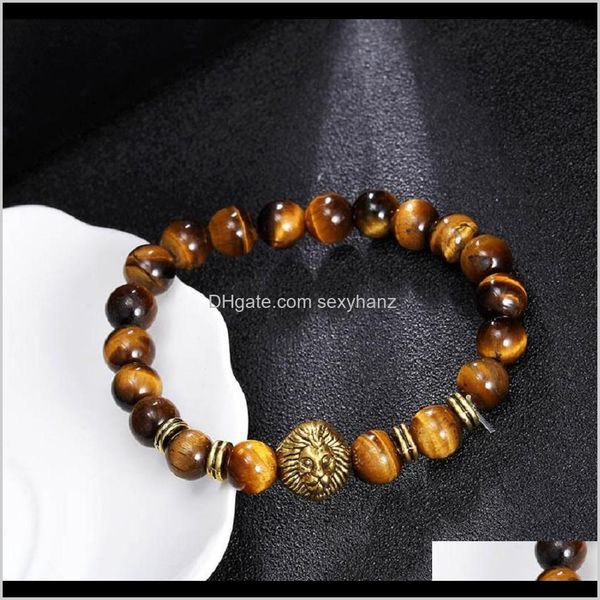 

beaded, strands bracelets drop delivery 2021 fashion leopard lion style jewelry 8mm beads mens charm tiger eye stretch beaded bracelet for m, Black