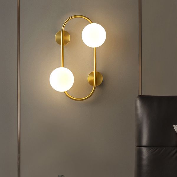 

Modern light luxury high quality living room LED wall lamp bedroom bedside hotel stairwell decorative brass lamp