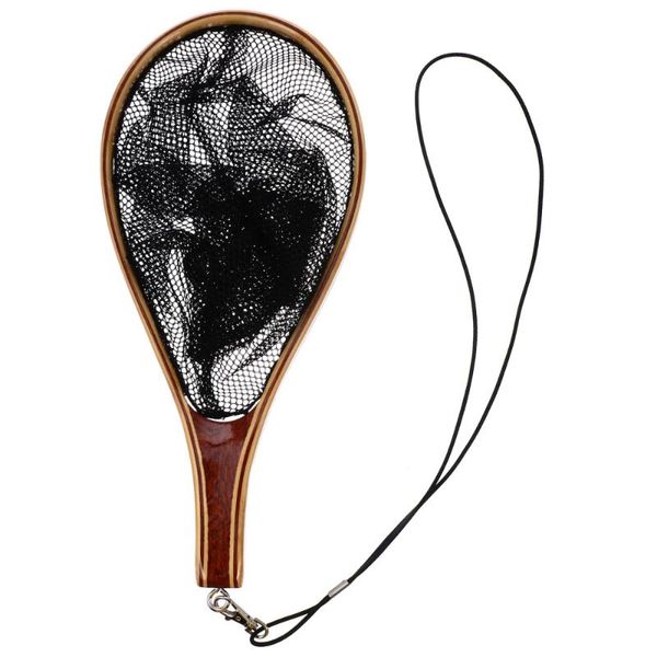 

fishing accessories portable landing net bamboo handle mesh fish catcher