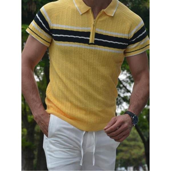

nature pattern men's zipper polo shirt comfortable breathable fashionable cool daily travel work party, White;black