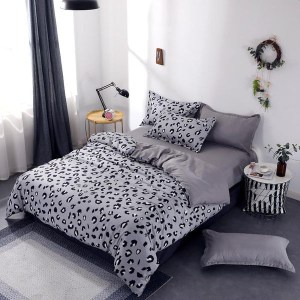 

bedding sets leopard-gray cotton four-piece set printed pillowcase quilt cover bed sheet  size king
