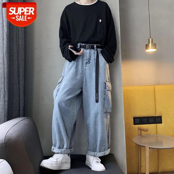 

2020 men's straight loose cargo pocket casual pants baggy homme classic wash jeans male biker denim trousers plus size -2xl #q45k, Blue