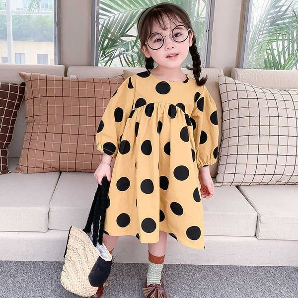 Mädchen Polka Dot Kleid Herbst Neue Kinder Dreiviertel-Ärmel Beiläufige Lose Prinzessin Kleider WTA39 Q0716