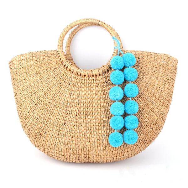 

Pompon Charm Women Strawbag Pompom Long Bag Charm Acessories For Boho Plush Jewelry Gift