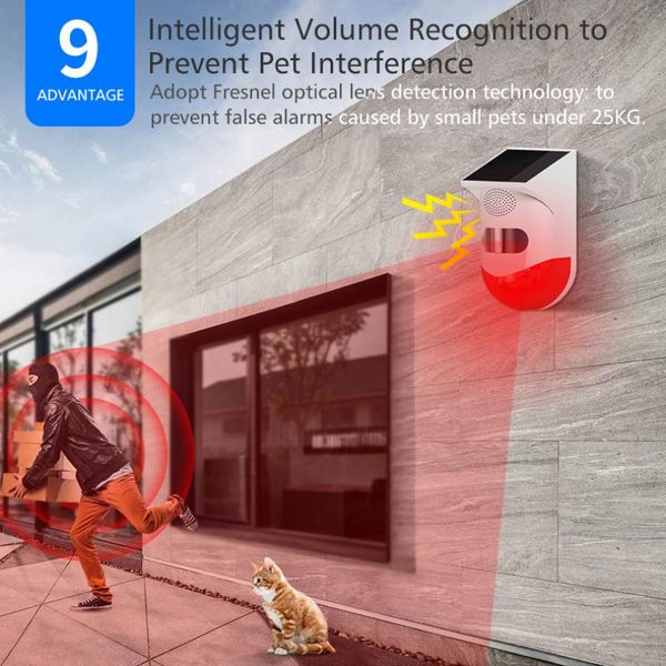 

smart home control rf433 solar infrared alarm detector sensor remote wireless burglar security siren pir motion