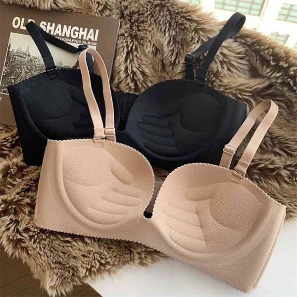 

spring and summer a piece traceless palm half on of gared together to collect breast bergamot cup bra women's, Black;white