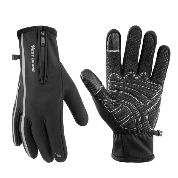 

sport gloves winter thermal fleece touch screen mtb cycling equipment, Black