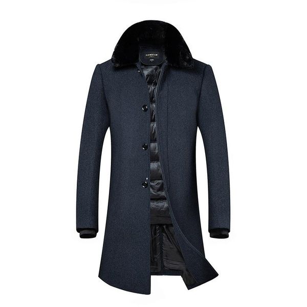 

men's wool & blends 2021 long thicken warm men winter coat, Black