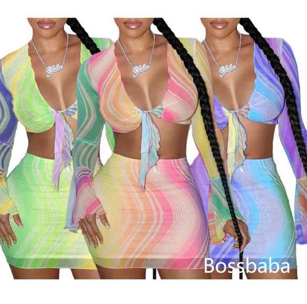 

casual dresses womens mesh dress printed tie dye t-shirt bodycon mini skirts 2 two piece outfits set fashion streetwear night, Black;gray