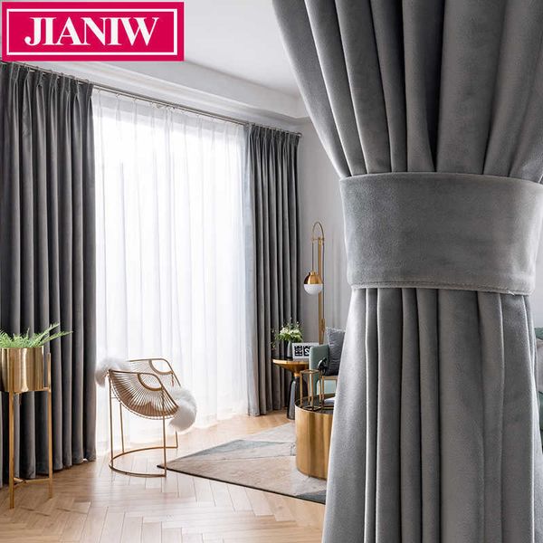 Jianiw sólido luxuoso veludo blackout cortina super macia cortinas cortinas cortinas tons para sala de estar quarto feito sob encomenda 210712