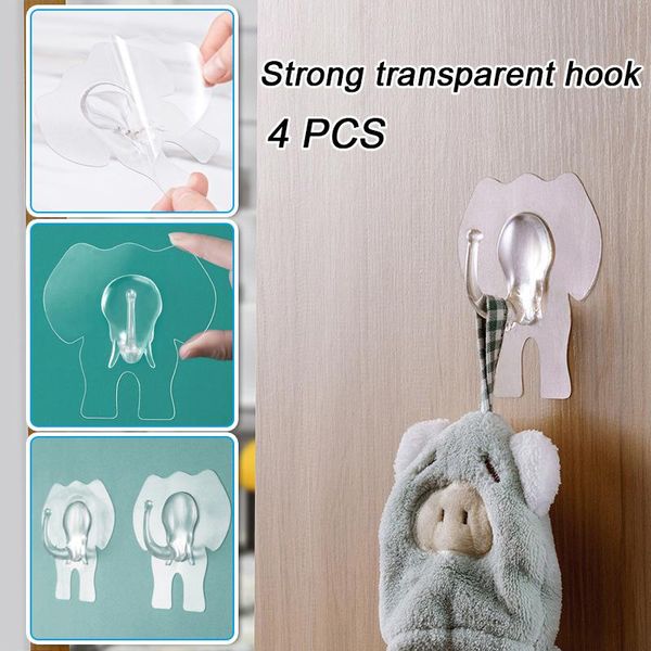 

cartoon elephant shaped hooks transparent self-adhesive wall hook kitchen bathroom towel hanger racks tool d6 & rails