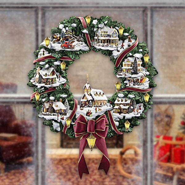 

party favor personalized christmas decorations village wreath stickers window clings house set family 1pc