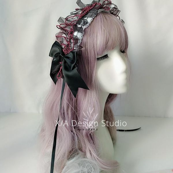 

party masks original custom tea lolita gothic lace black bow headwear hair clip hand made kc taking pictures headband props