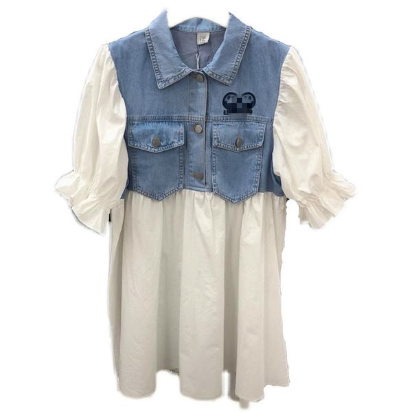 

summer women black lettered embroidery stitching denim trumpet sleeve two-piece denim dress loose fashion 16w985 210510, Black;gray