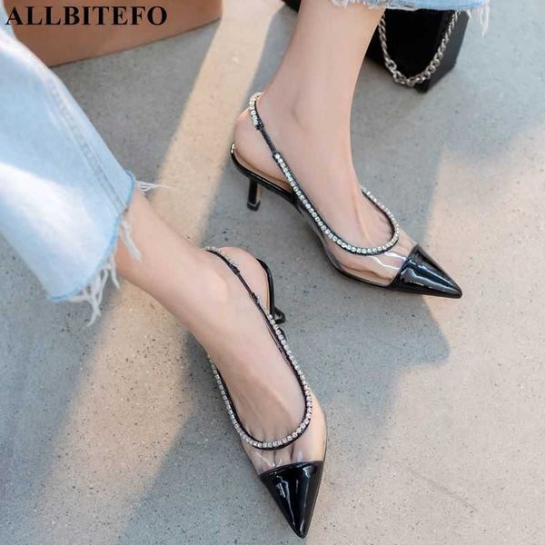 

allbitefo sweet genuine leather high heels wedding women shoes summer women sandals high heel shoes des sandales 210611, Black