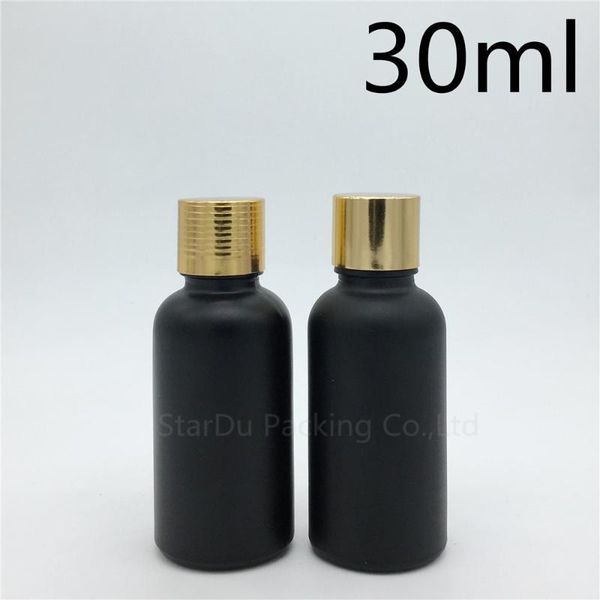 

storage bottles & jars high-quality 30ml black frosted glass bottle vials essential oil perfume aluminum cover plug 30cc 240pcs/lot