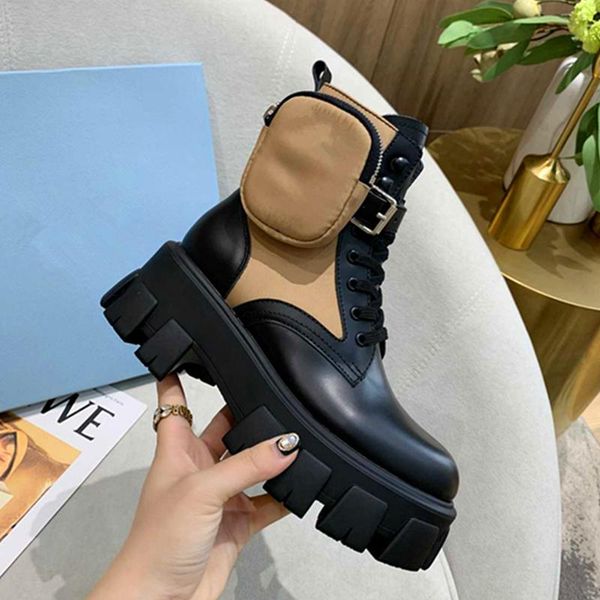

boots genuine leather monolith platform shoes women black ankle pocket design motorcycle lace up thick bottom short