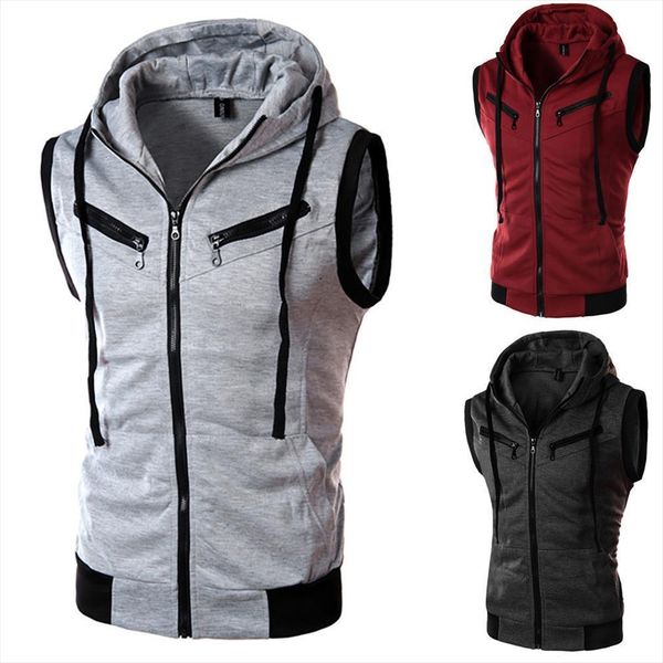 

fashion mens summer casual hooded pure tank short sleeve blouse sleeveless gym, White;black