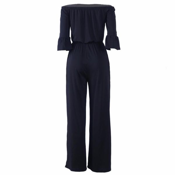 

women's jumpsuits & rompers dreamskull fashion off-shoulder ruffled sleeve solid wide leg long pants romper, Black;white