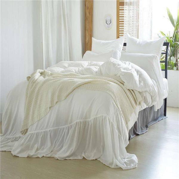 

bedding sets washed super soft ruffled white peach color duvet cover set 3pcs us size twin  king girls pillow case