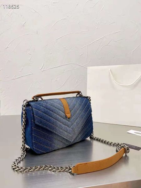 

2021 designer shoulder bag women's washed denim chain bag size 25cm
