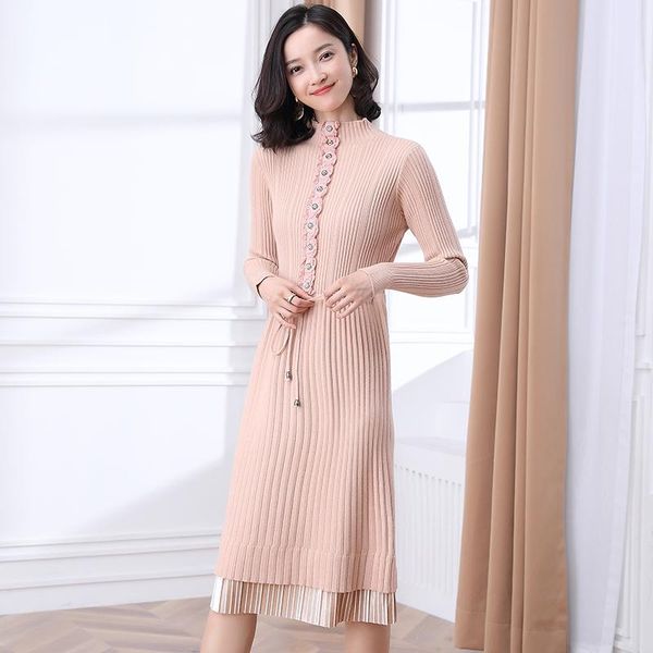 

casual dresses 2021 women turtleneck knitted sweater dress woman velvet patchwork long sleeve female autumn winter pullovers, Black;gray
