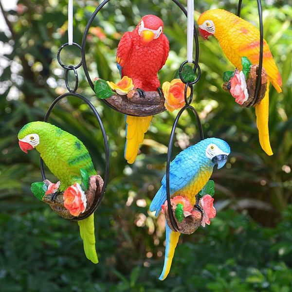 

garden decorations tropical statue simulation parrot birds perching on ring resin hanging ornament for home greenhouse _wk