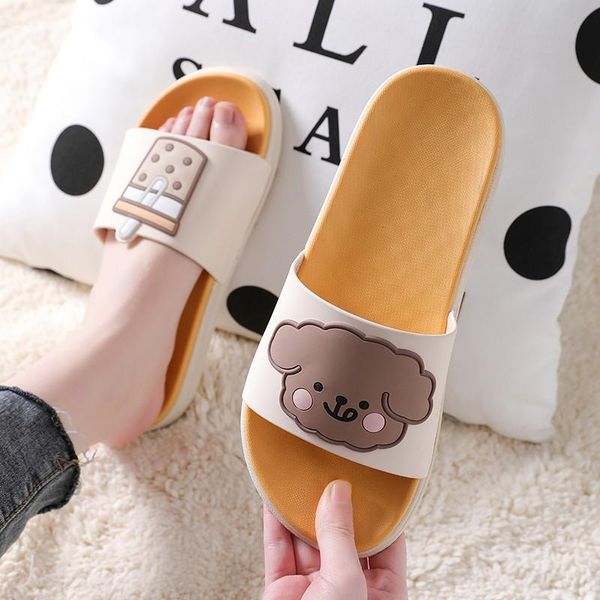 

slippers summer women men beach slide sandals cartoon dog flip flops home outdoor boy girls bathroom shower shoes, Black