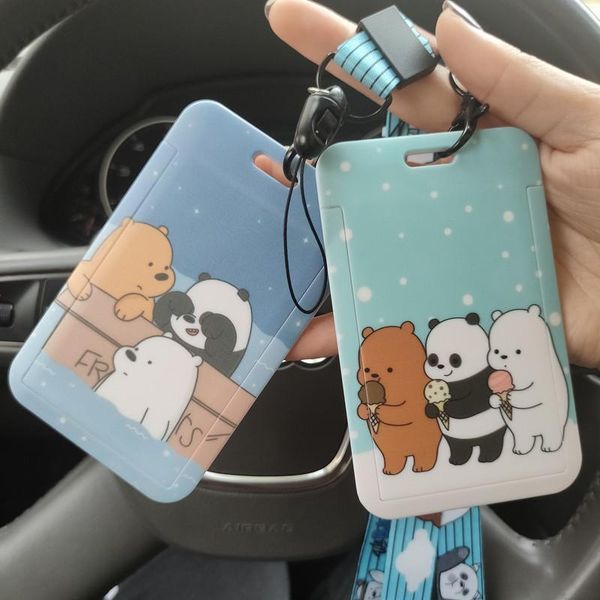 

card holders cute bear doll set student campus meal package id cover badge keychain bus ic protective, Brown;gray