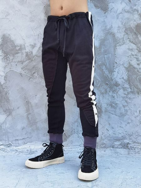 

men contrast tape side drawstring waist sweatpants 64es#, Black