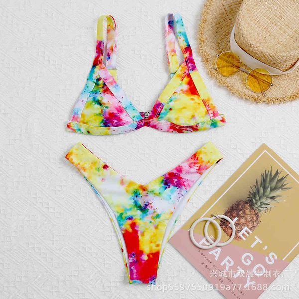 

avant-garde swimsuit for women 2021 tie dyed bikini split gradient, White;black