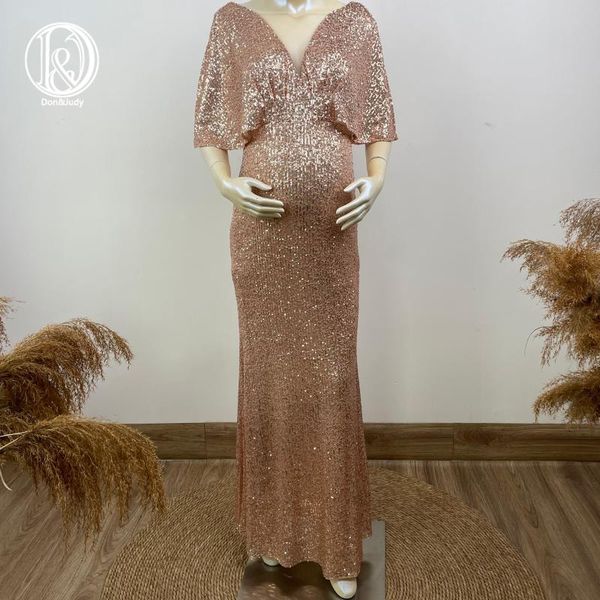 

maternity dresses don&judy golden women sequins sparkle elegant v-neck female evening party poshoot dress prom 2021, White