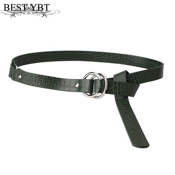 

women's belt alloy double ring round buckle ladies stone pattern fashion dress decorative punk belts for jeans, Black;brown