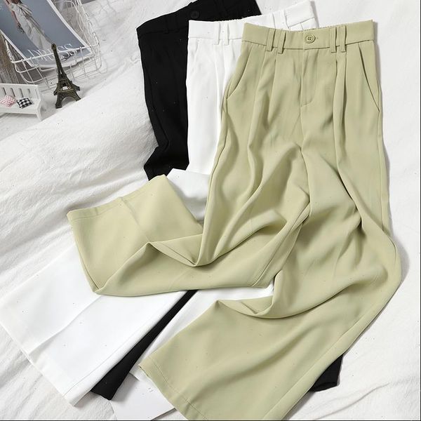

loose casual high waist slim womens capris wide leg spring summer white black green suit trousers, Black;white