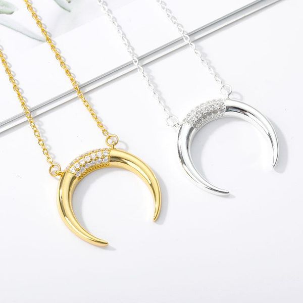 

crystal moon necklaces for women fashion jewelry stainless steel long chain crescent pendants bridesmaid gift bff pendant, Silver