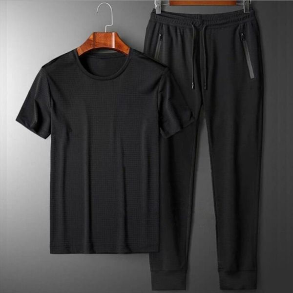 

summer solid color clothes men tracksuits sportswear two piece set t shirt drawstring pants clothing male sweatsuit sports, Gray