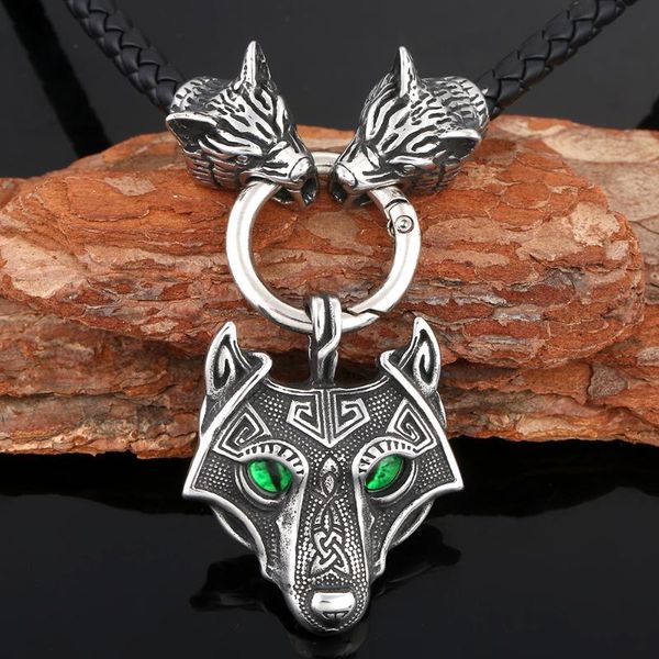 

pendant necklaces men's style stainless steel nordic viking odin's wolf chain&wolf necklace cord rope amulet, Silver