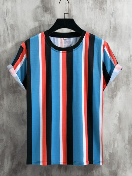 

men striped color block tee p24r#, White;black