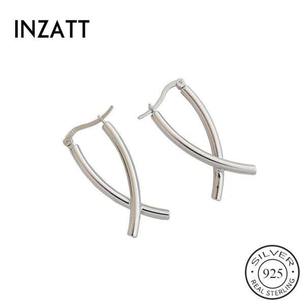 

inzatt real 925 sterling silver geometric cross hoop earrings for fashion women hiphop fine jewelry 18k gold accessories gift, Golden