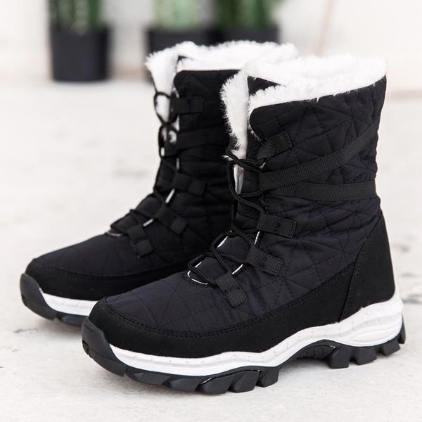 

boots 2021 women snow platform winter thick plush waterproof fashion shoes warm fur botas mujer, Black
