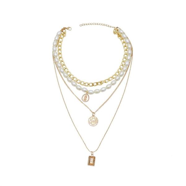 

pendant necklaces european and american style baroque personality trend clavicle chain retro round coin pearl beads multilayers necklace, Silver