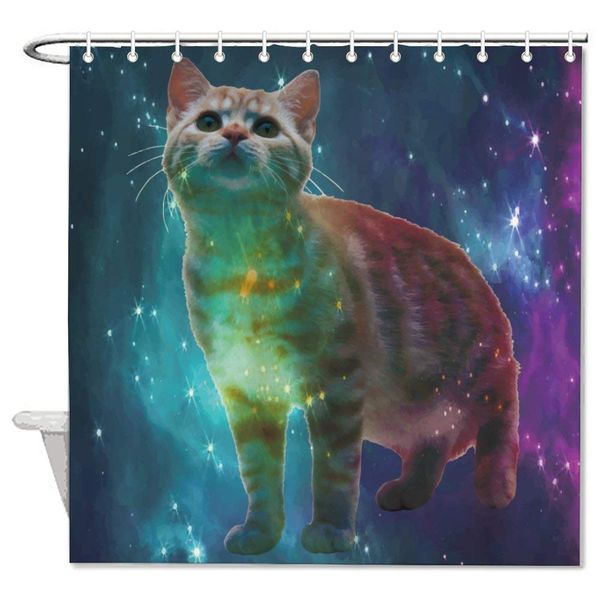 

art carnivore cat felidae sky space watercolor paint whiskers bath decorative shower curtain bathroom accessories,water proof