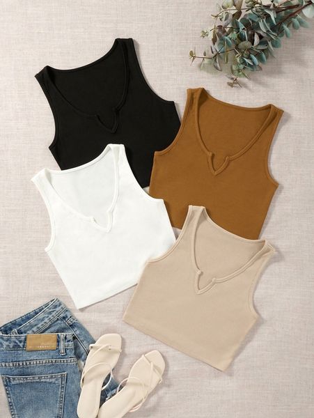 

4pcs solid notched tank i9ly#, White