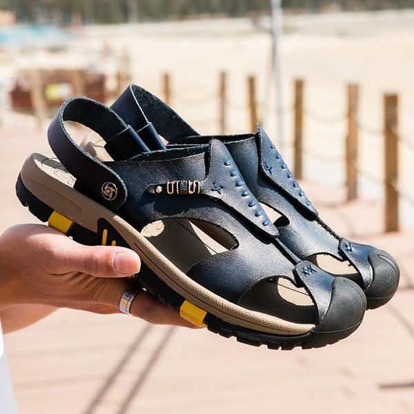 

sandals breathable shoe comfort schoenen footwear mannen water fashion leather mens summer outdoor running herren 2021 sandles schuhe, Black