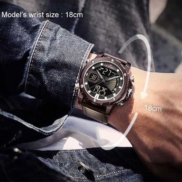 

wristwatches naviforce men's clock dual time casual sports quartz week display calendar luminous chronograph male creative watch, Slivery;brown