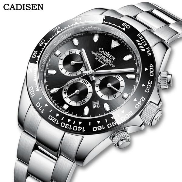 

wristwatches cadisen 2021 men automatic machinery watche stainless steel luxury chronograph sport waterproof wristwatch relogio masculino, Slivery;brown