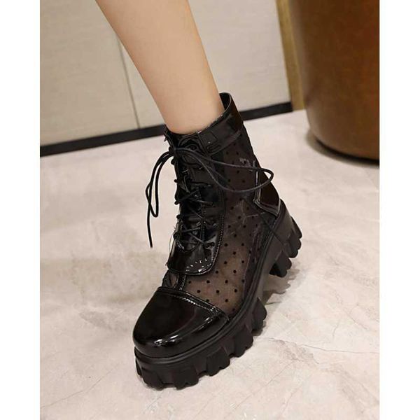 

boots 2021 fashion single shoe women's low youth heel net white black slope summer