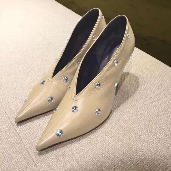 

dress shoes spring tip high rhinestone women v mouth heels pumps fashion white ladies lady, Black
