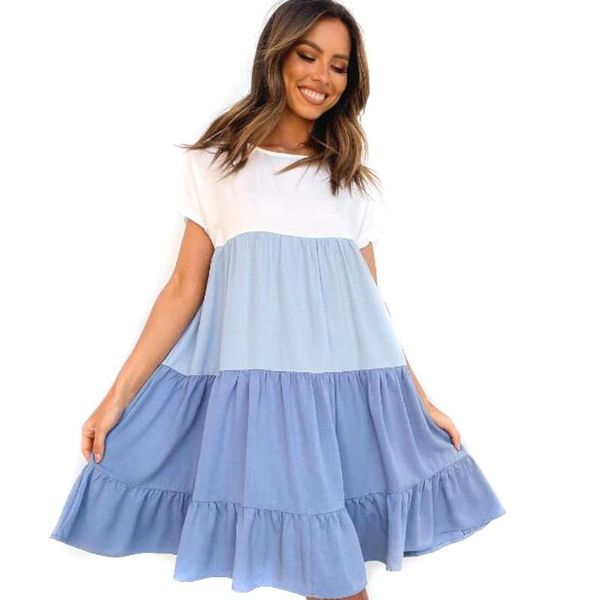 

maternity dresses sundress ruffles contrast color dress pregnant women beach wear gradien loose casual clothes patchwork 2021 summer, White