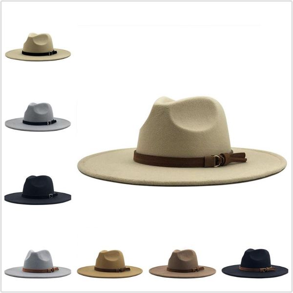 

wide brim hats simple british style fedoras cap winter wool solid classic bob men women panama jazz 9.5cm big, Blue;gray